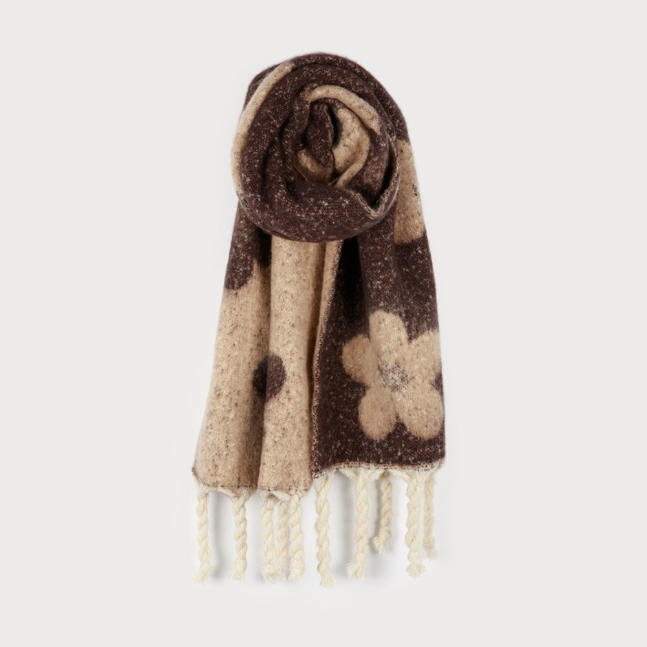 LARGE &WARM FLOWER PRINT SCARF WITH TASSELS-scarf- Hometown Style HTS, women's in store and online boutique located in Ingersoll, Ontario