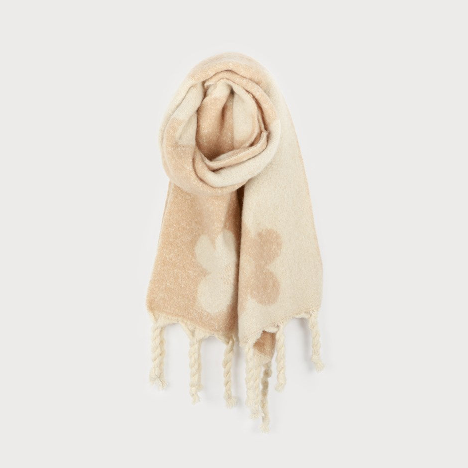 LARGE &WARM FLOWER PRINT SCARF WITH TASSELS-scarf- Hometown Style HTS, women's in store and online boutique located in Ingersoll, Ontario