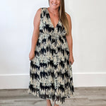 Floral Sleeveless Midi Dress - Black & Yellow-Special Occasion Dress- Hometown Style HTS, women's in store and online boutique located in Ingersoll, Ontario