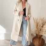 Double Breasted Lapel Duster Coat - Almond-Coats & Jackets- Hometown Style HTS, women's in store and online boutique located in Ingersoll, Ontario