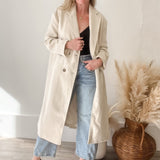 Double Breasted Lapel Duster Coat - Almond-Coats & Jackets- Hometown Style HTS, women's in store and online boutique located in Ingersoll, Ontario