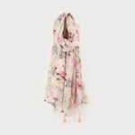 Lightweight Floral Print Scarf with Pompoms -pastel-Accessories- Hometown Style HTS, women's in store and online boutique located in Ingersoll, Ontario