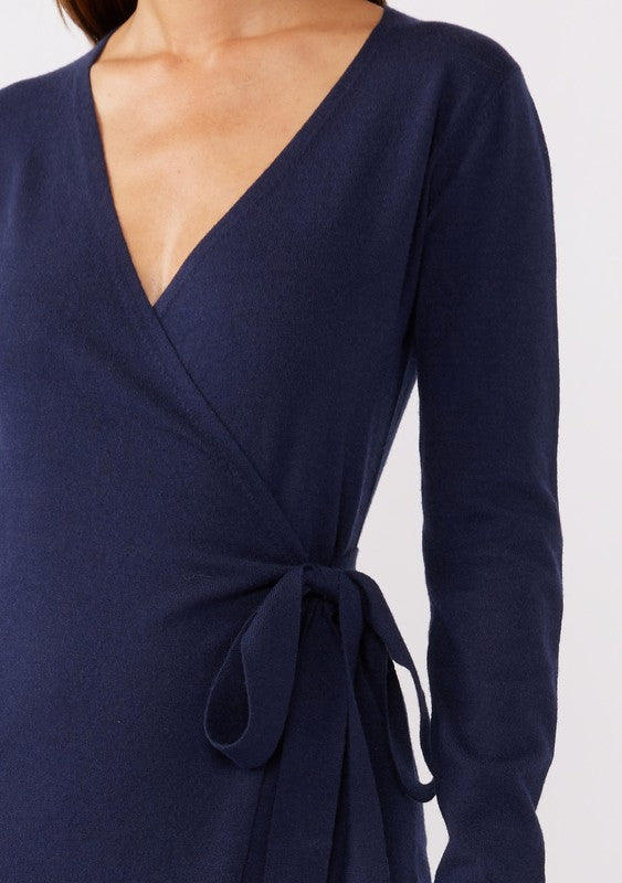 Long Sleeve Wrap Dress - Navy-dress- Hometown Style HTS, women's in store and online boutique located in Ingersoll, Ontario