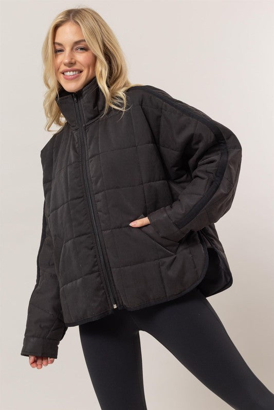 Quilted Puffer Jacket - Black-Coats & Jackets- Hometown Style HTS, women's in store and online boutique located in Ingersoll, Ontario