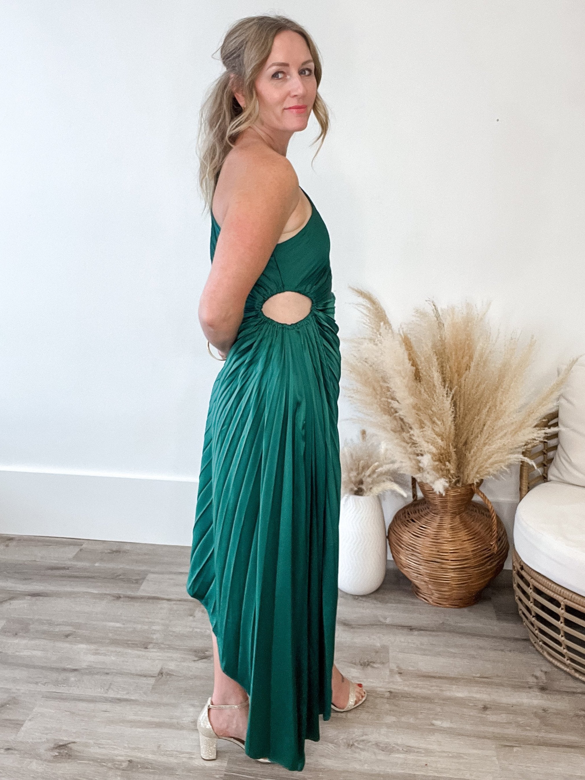 One Shoulder Pleated Dress - Sea Green-dresses- Hometown Style HTS, women's in store and online boutique located in Ingersoll, Ontario