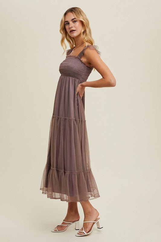 Organza Tiered Midi Dress - Midnight-dress- Hometown Style HTS, women's in store and online boutique located in Ingersoll, Ontario