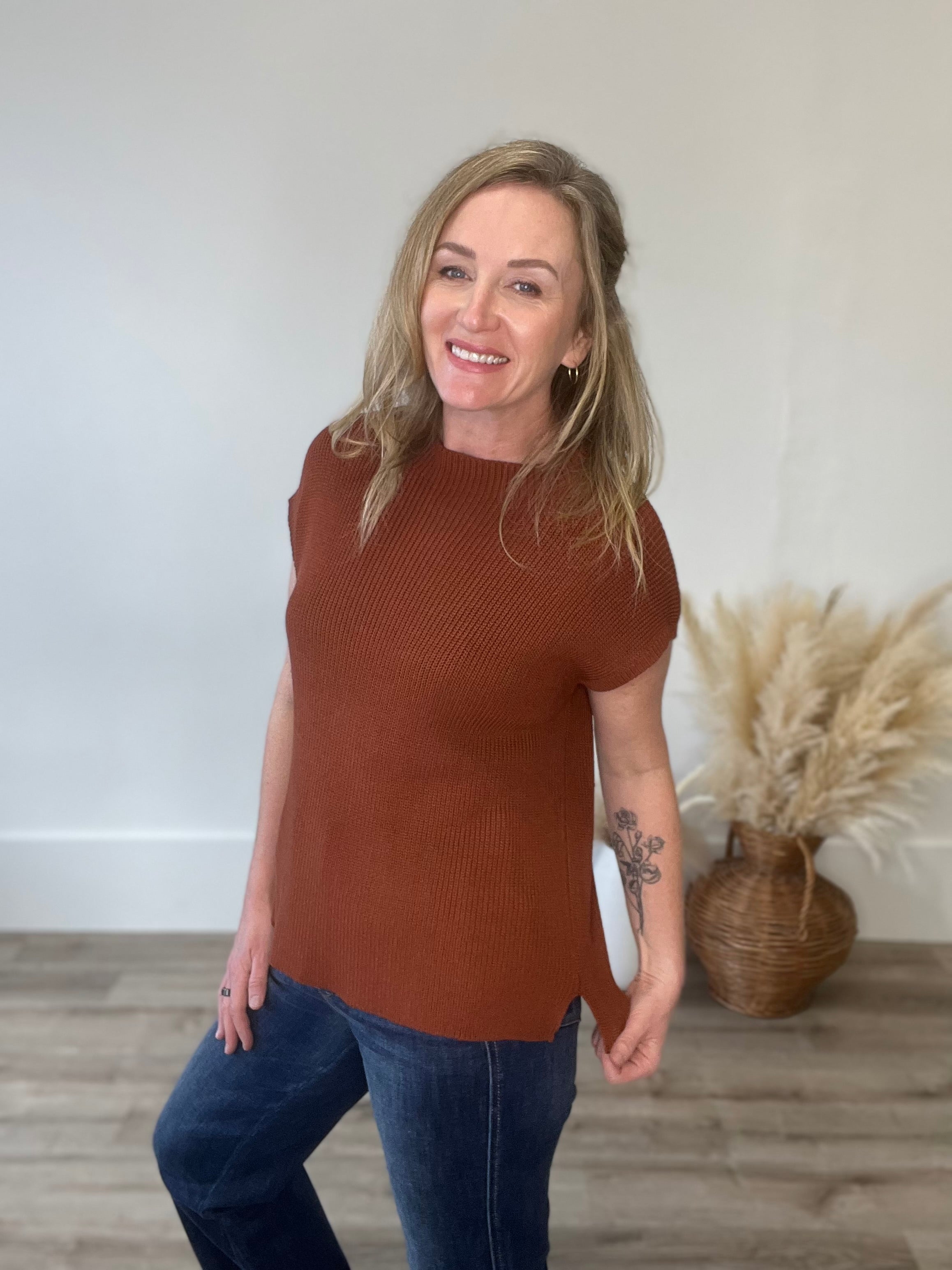 Mock Neck Sweater Top - Burlwood-tops- Hometown Style HTS, women's in store and online boutique located in Ingersoll, Ontario