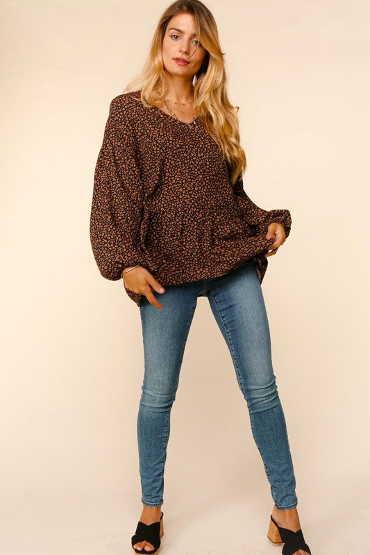 Leopard Peplum Blouse - Black-blouse- Hometown Style HTS, women's in store and online boutique located in Ingersoll, Ontario