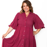 Button Down Tiered Midi Dress - Berry-dress- Hometown Style HTS, women's in store and online boutique located in Ingersoll, Ontario