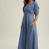 Denim Puff Sleeve Midi Dress-Casual Dresses- Hometown Style HTS, women's in store and online boutique located in Ingersoll, Ontario