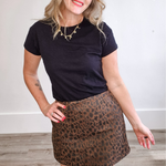 Leopard Suede Mini Skirt - Espresso-skirt- Hometown Style HTS, women's in store and online boutique located in Ingersoll, Ontario