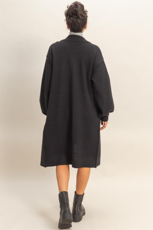Longline Knit Open Cardigan - Black-Sweaters and Cardigans- Hometown Style HTS, women's in store and online boutique located in Ingersoll, Ontario