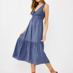 Flowy Tiered Midi Dress with Side Pockets-Slate Blue-dress- Hometown Style HTS, women's in store and online boutique located in Ingersoll, Ontario