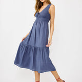 Flowy Tiered Midi Dress with Side Pockets-Slate Blue-dress- Hometown Style HTS, women's in store and online boutique located in Ingersoll, Ontario