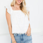 Eyelet Cotton Ruffle Sleeve Tank - White-Tops- Hometown Style HTS, women's in store and online boutique located in Ingersoll, Ontario