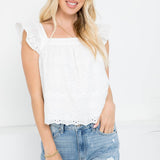 Eyelet Cotton Ruffle Sleeve Tank - White-Tops- Hometown Style HTS, women's in store and online boutique located in Ingersoll, Ontario