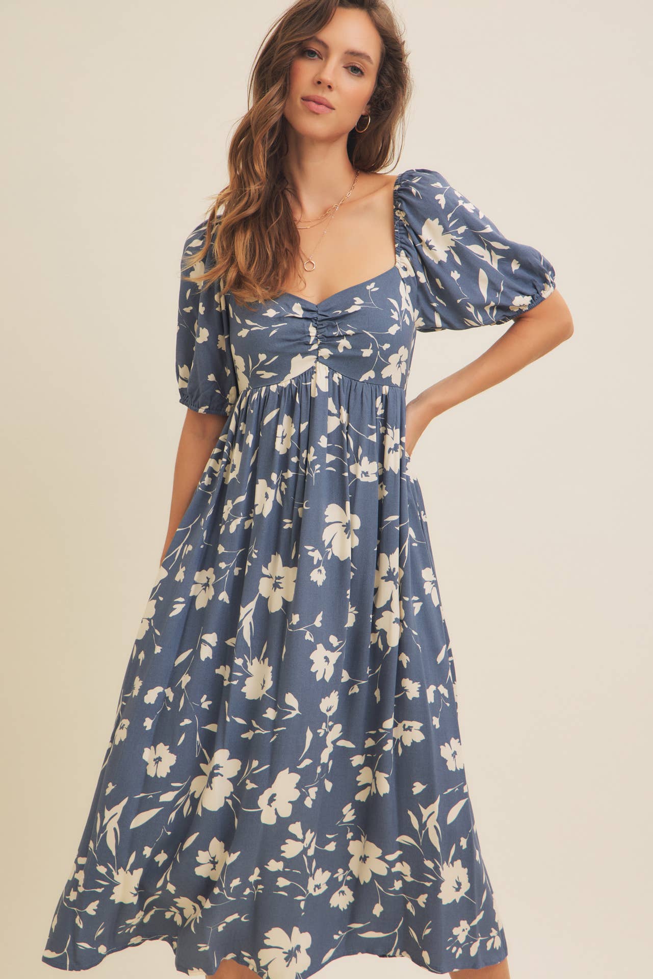 Sweetheart Neckline, Midi Dress - Vintage Denim-dress- Hometown Style HTS, women's in store and online boutique located in Ingersoll, Ontario