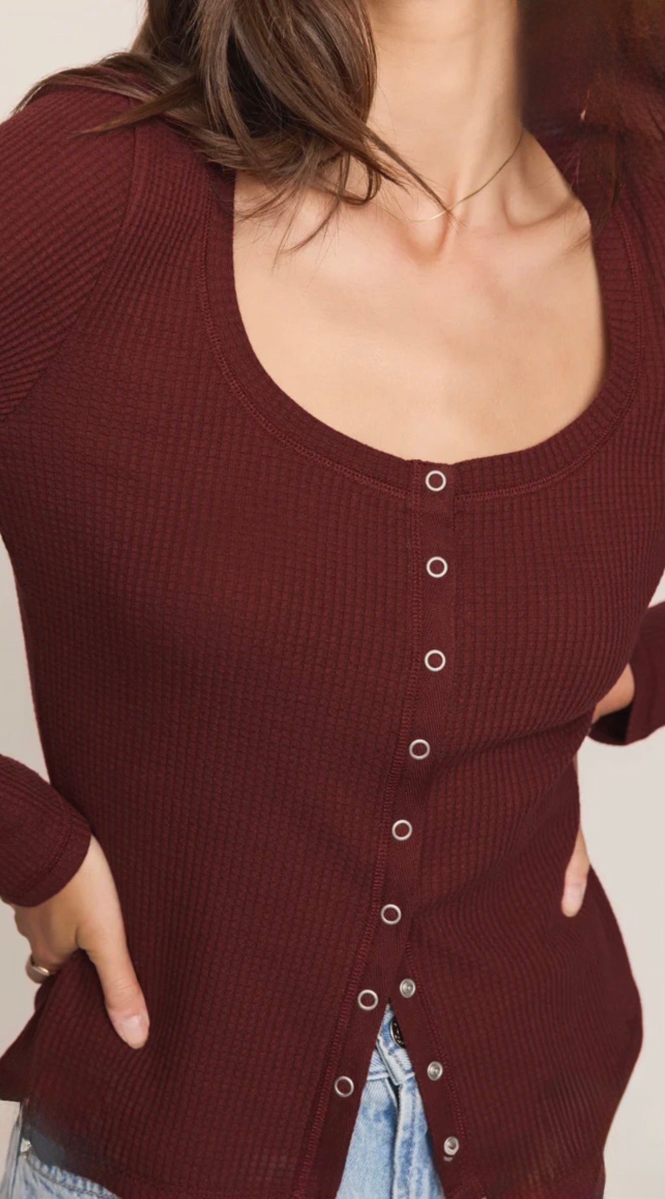 ALBANY WAFFLE BUTTON UP TOP-Casual Tops- Hometown Style HTS, women's in store and online boutique located in Ingersoll, Ontario