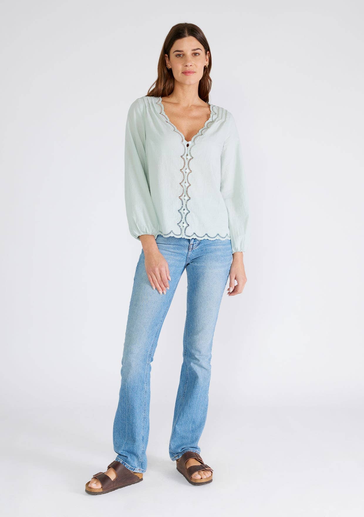 Scallop Edge Blouse - Seafoam-Tops- Hometown Style HTS, women's in store and online boutique located in Ingersoll, Ontario