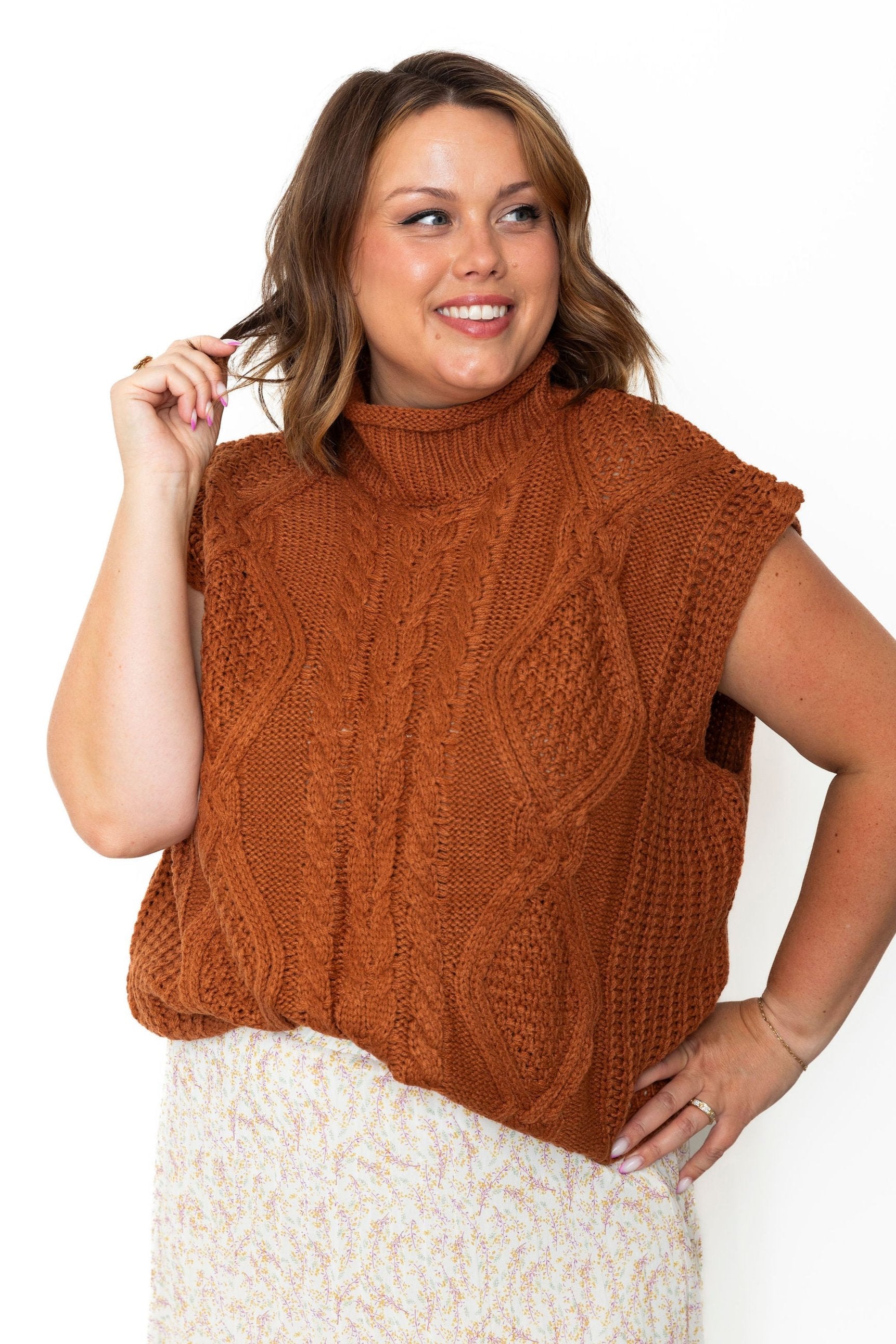 Sleeveless Mock Neck Sweater Top - Caramel-Tops- Hometown Style HTS, women's in store and online boutique located in Ingersoll, Ontario