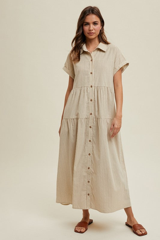 Stripe Corduroy Midi Dress - Cream-dress- Hometown Style HTS, women's in store and online boutique located in Ingersoll, Ontario