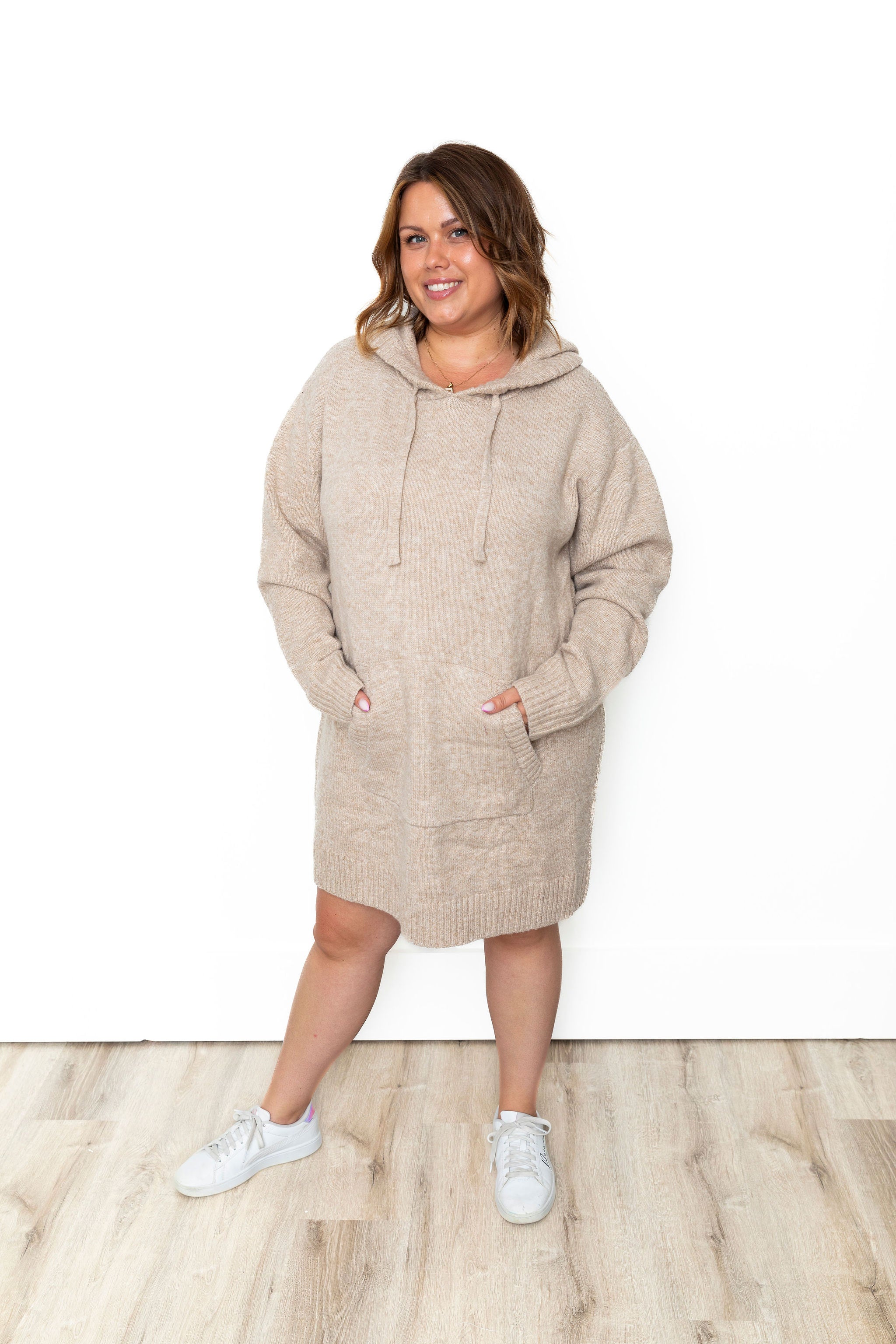 Brushed Hooded Sweater Mini Dress - Taupe-Dress- Hometown Style HTS, women's in store and online boutique located in Ingersoll, Ontario