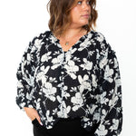 Floral Crinkle Fabric Blouse - Black-blouse- Hometown Style HTS, women's in store and online boutique located in Ingersoll, Ontario