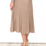 A Line Pleated Sweater Midi Skirt - Light Mocha-Skirts- Hometown Style HTS, women's in store and online boutique located in Ingersoll, Ontario