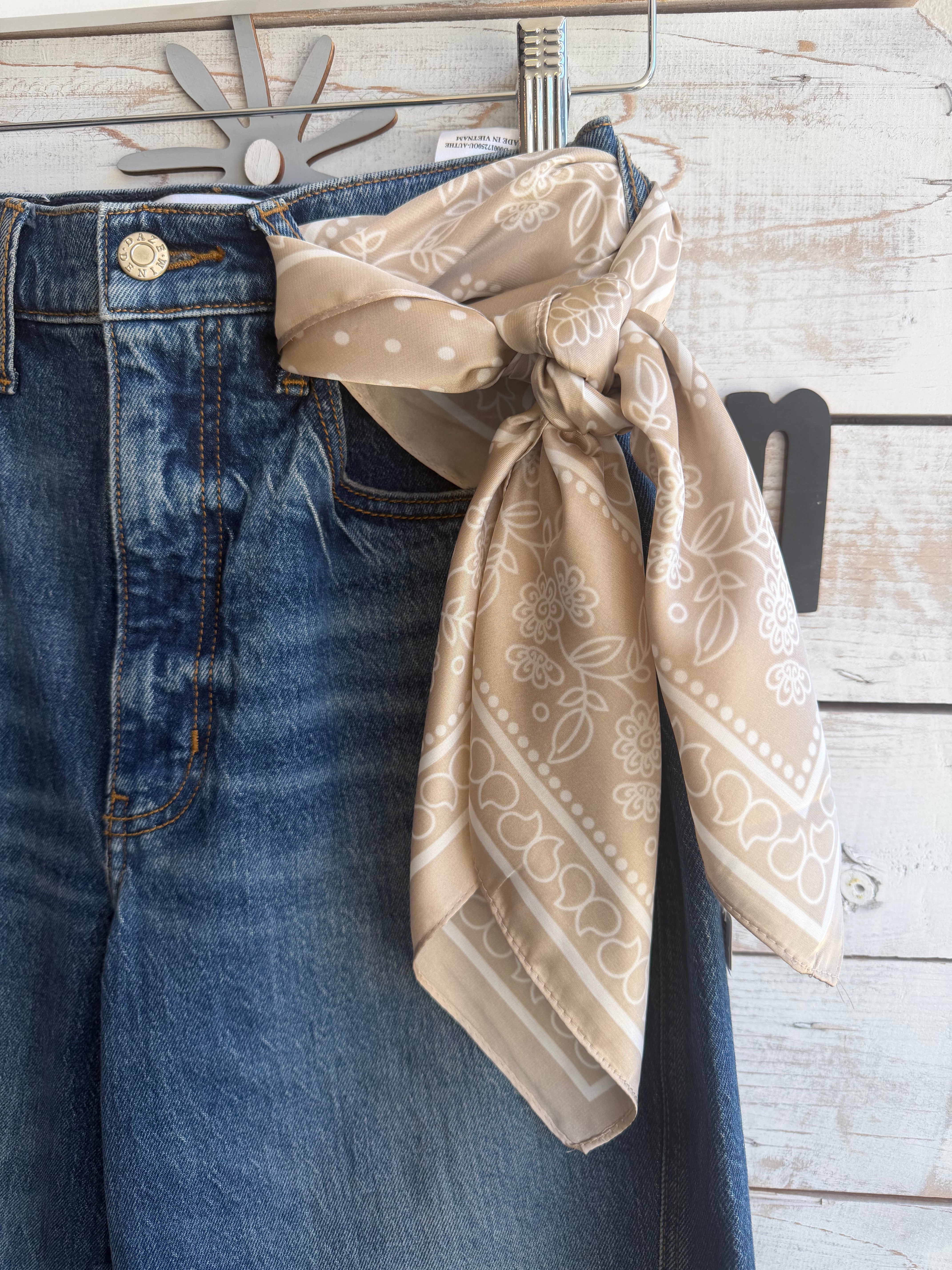 Floral Dot Satin Square Scarf– Cream-scarf- Hometown Style HTS, women's in store and online boutique located in Ingersoll, Ontario