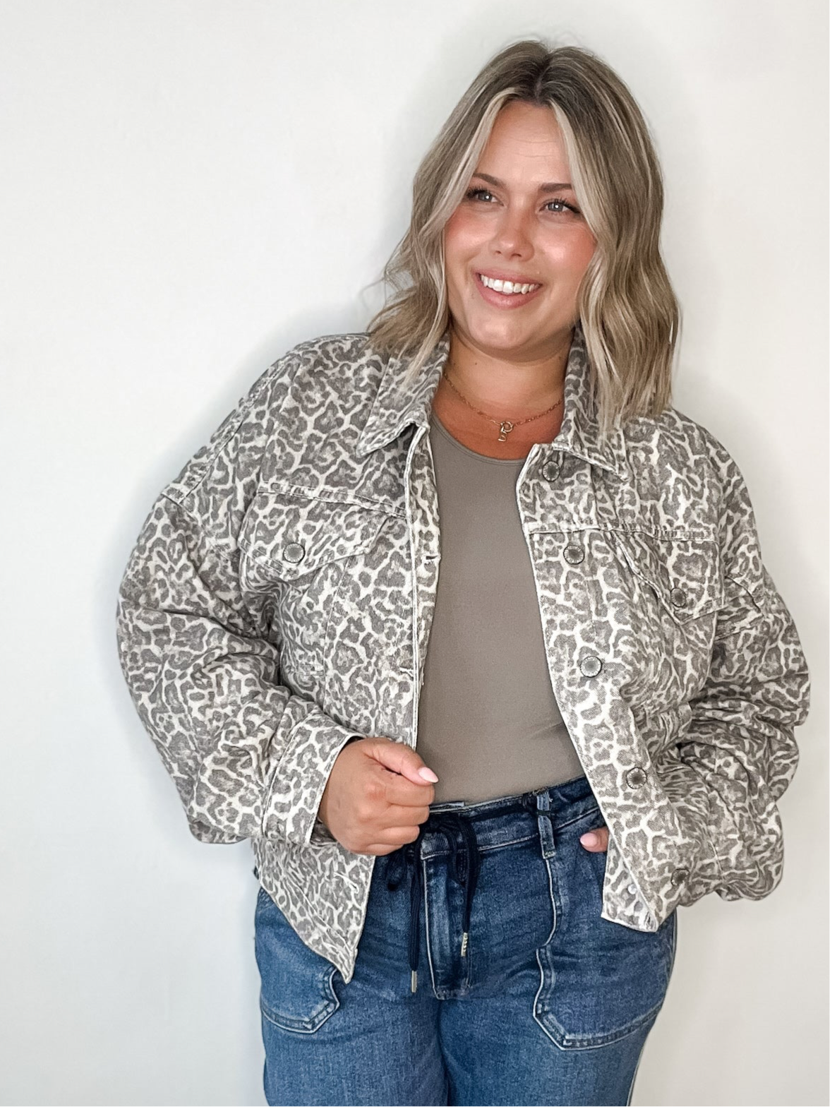 Muted Leopard Denim Jacket-Coat & Jackets- Hometown Style HTS, women's in store and online boutique located in Ingersoll, Ontario