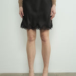 Lace Trim, Satin Slip SKirt - Black-Skirt- Hometown Style HTS, women's in store and online boutique located in Ingersoll, Ontario