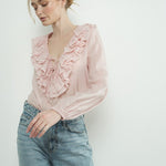 Ruffle Long Sleeve Blouse - Pink- Hometown Style HTS, women's in store and online boutique located in Ingersoll, Ontario