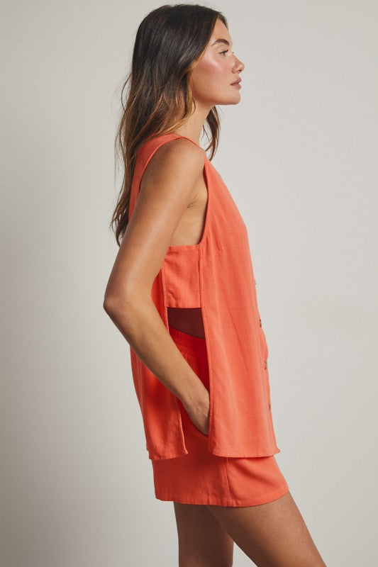 Button Up Tank Top and Shorts Set - Punch-Shorts- Hometown Style HTS, women's in store and online boutique located in Ingersoll, Ontario