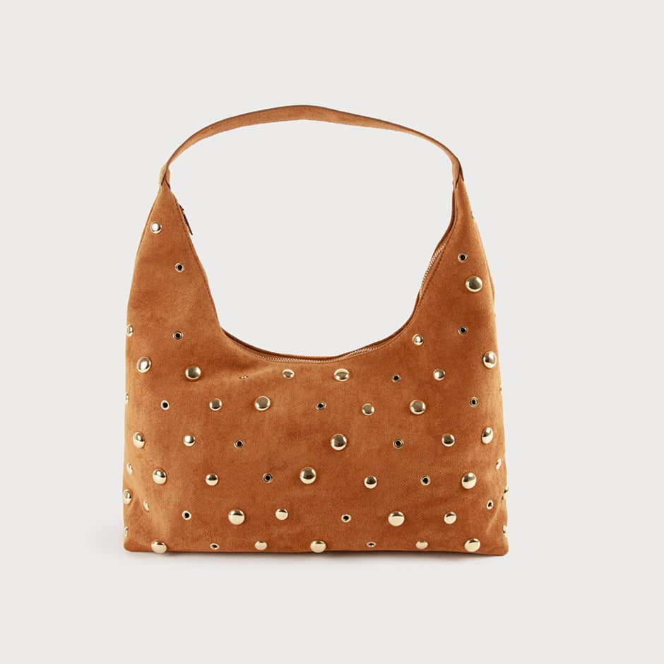 FAUX SUEDE METALLIC MEGA-STUD HOBO BAG-Accessories- Hometown Style HTS, women's in store and online boutique located in Ingersoll, Ontario