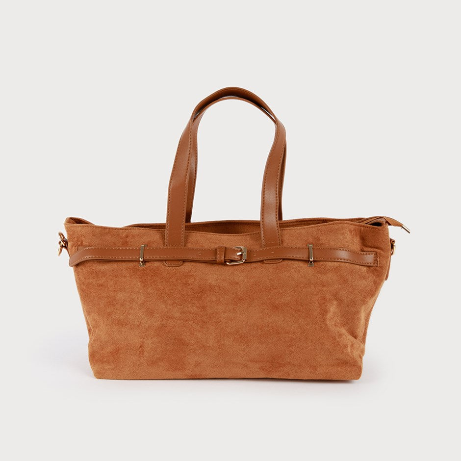 LARGE FAUX SUEDE BAG WITH BELT AND LARGE HANDLES TWO SIZES OPTIONS WITH ZIP-Accessories- Hometown Style HTS, women's in store and online boutique located in Ingersoll, Ontario