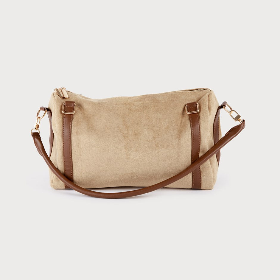 THE SUEDE TRAVEL BAG WITH TWO CONTRASTING STRAP OPTIONS-purse- Hometown Style HTS, women's in store and online boutique located in Ingersoll, Ontario