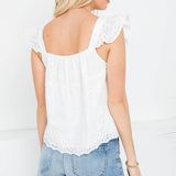 Eyelet Cotton Ruffle Sleeve Tank - White-Tops- Hometown Style HTS, women's in store and online boutique located in Ingersoll, Ontario