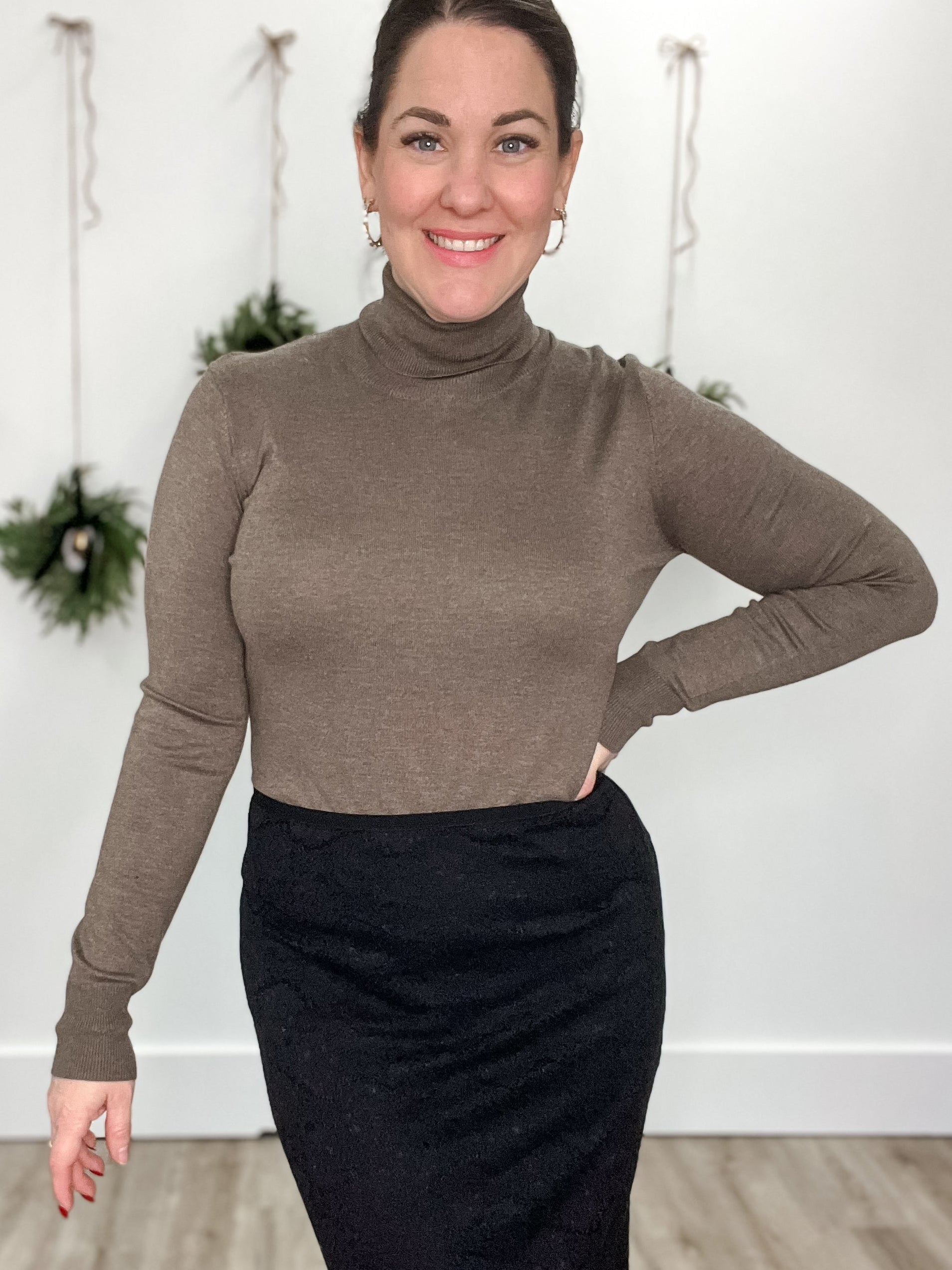 Astrid Roll Neck Top - Morel Melange-Tops- Hometown Style HTS, women's in store and online boutique located in Ingersoll, Ontario