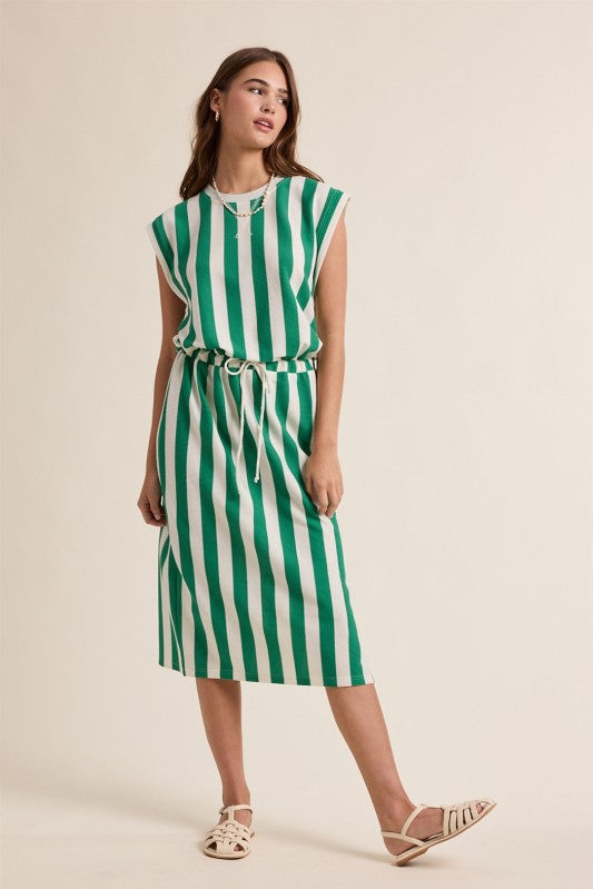 Striped Knit Midi Dress-Casual Dresses- Hometown Style HTS, women's in store and online boutique located in Ingersoll, Ontario