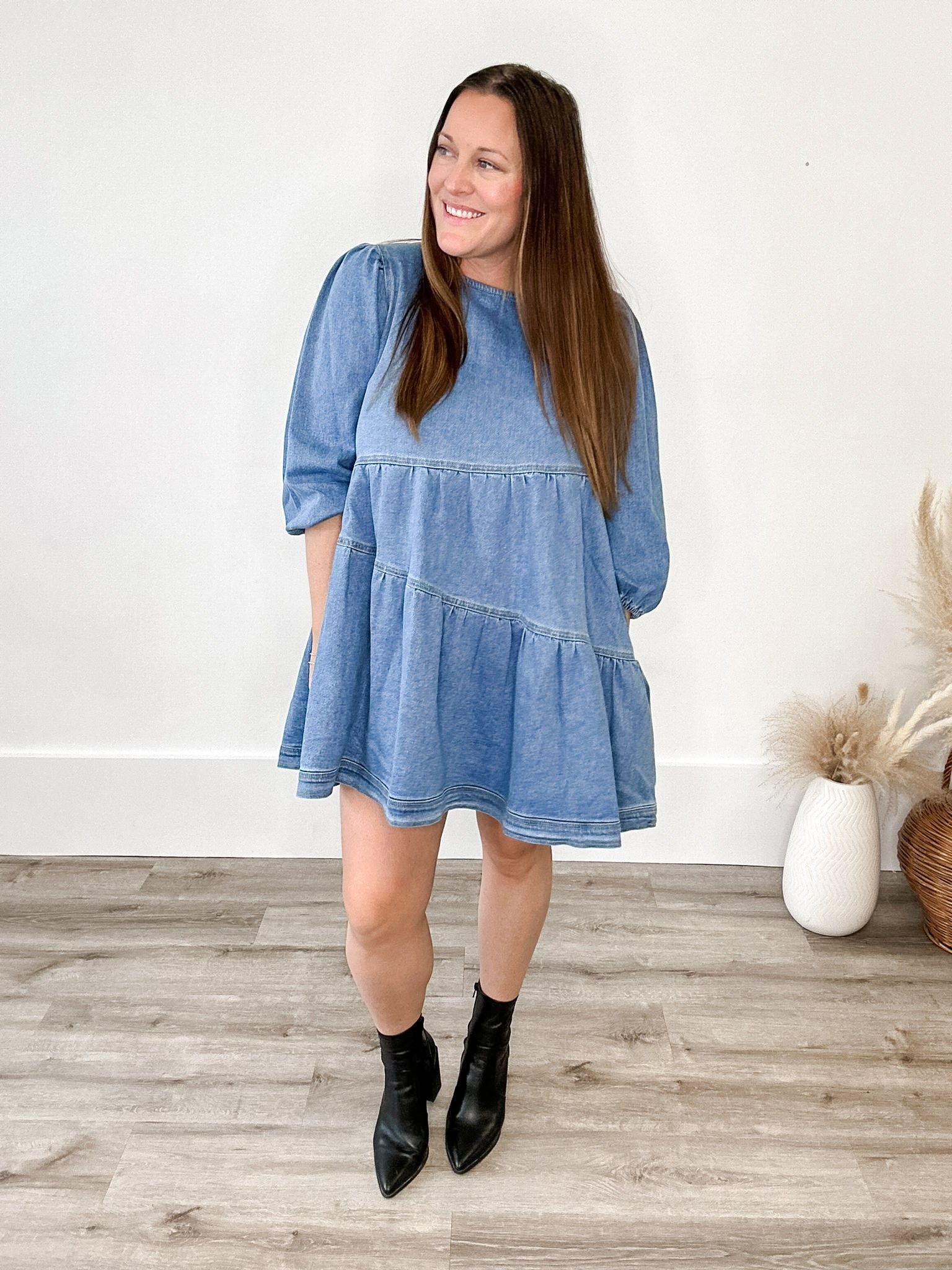 Denim Tiered Dress-dress- Hometown Style HTS, women's in store and online boutique located in Ingersoll, Ontario