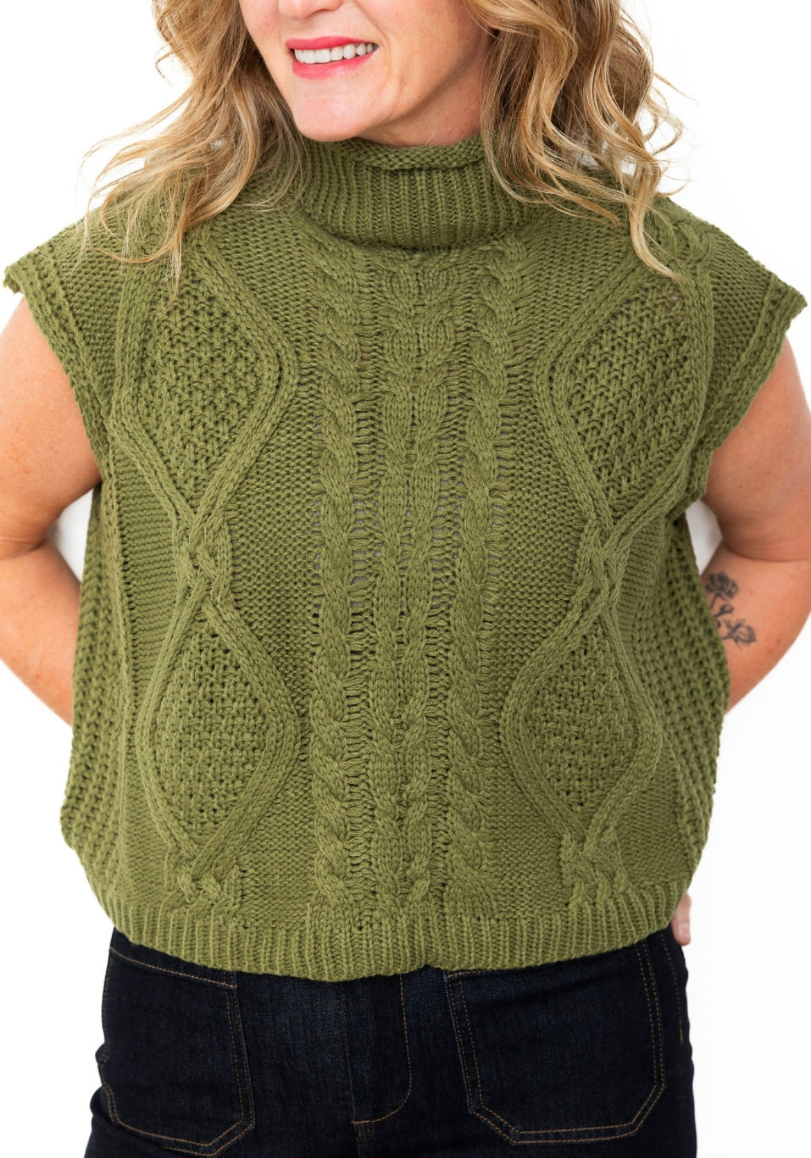 Sleeveless Mock Neck Sweater Top - Olive-Tops- Hometown Style HTS, women's in store and online boutique located in Ingersoll, Ontario