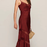 BRUNA LACE INSET MIDI DRESS - Velvet Rouge