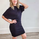 Dolman Sleeve, Knitted Mini Dress - Black-dress- Hometown Style HTS, women's in store and online boutique located in Ingersoll, Ontario