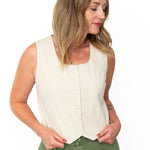 Cotton Button Up Vest - Ecru-vest- Hometown Style HTS, women's in store and online boutique located in Ingersoll, Ontario