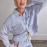 All Day Cropped Knit Jacket - Washed Indigo-Coats & Jackets- Hometown Style HTS, women's in store and online boutique located in Ingersoll, Ontario