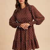 Polka Dot Ruffled Mini Dress - Brown-Special Occasion Dresses- Hometown Style HTS, women's in store and online boutique located in Ingersoll, Ontario