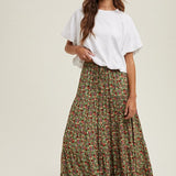 Tiered Floral Maxi Skirt - Green-skirt- Hometown Style HTS, women's in store and online boutique located in Ingersoll, Ontario