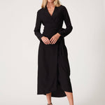 Long Sleeve Midi Wrap Dress - Black-dress- Hometown Style HTS, women's in store and online boutique located in Ingersoll, Ontario