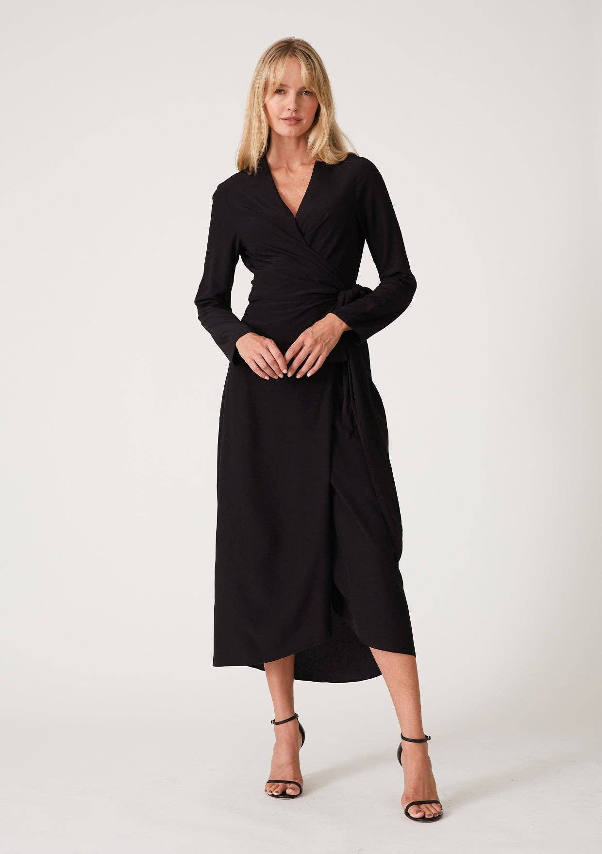 Long Sleeve Midi Wrap Dress - Black-dress- Hometown Style HTS, women's in store and online boutique located in Ingersoll, Ontario