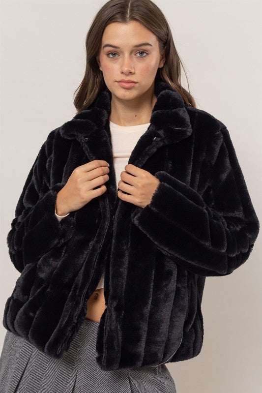 Faux Fur Coat - Black-Coats & Jackets- Hometown Style HTS, women's in store and online boutique located in Ingersoll, Ontario